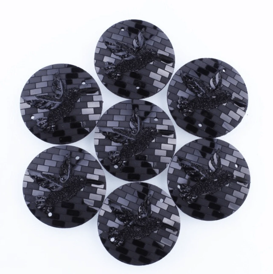 Sundaylace Creations & Bling Resin Gems Black 25mm Hummingbird with brick background round, Multicoloured, sew on, Resin Gem