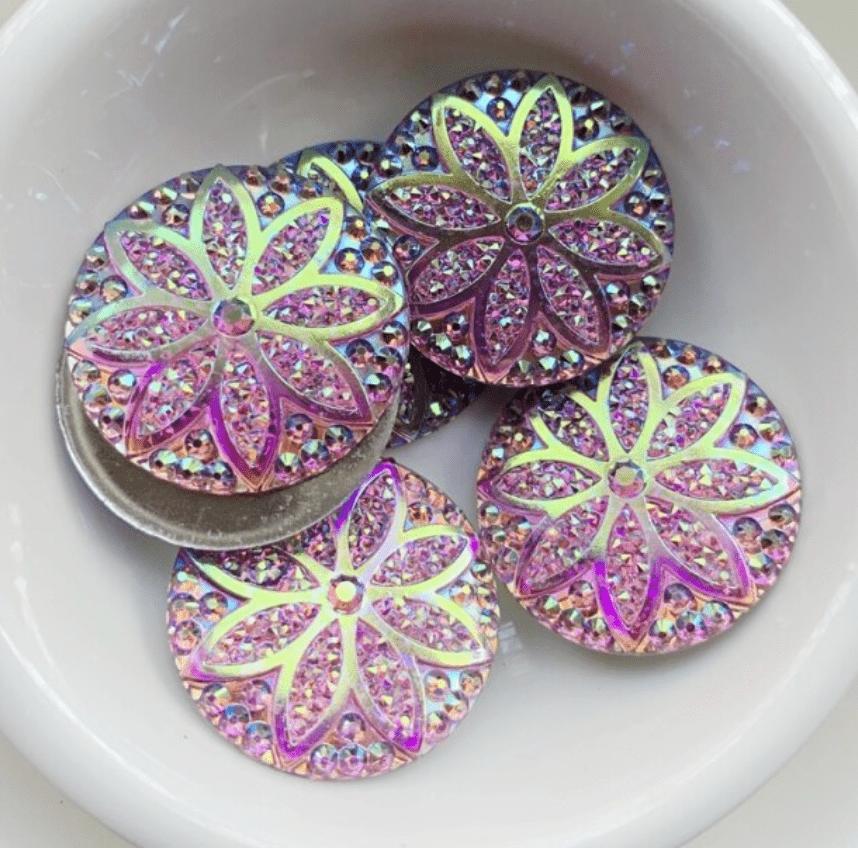 Sundaylace Creations & Bling Resin Gems Light Purple AB 25mm Mix AB Mandala Flower Design, Glue on, Resin Gem