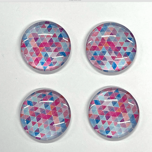 Sundaylace Creations & Bling Resin Gems 25mm Purple/Pink/Blue Geometric pattern background round, Glue on, Acrylic Printed Resin Gem (Sold in Pair)