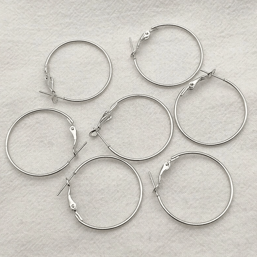 Sundaylace Creations & Bling Basics 25mm SILVER Rounded Teardrop Hoops with two holes, Earring Findings  *10 pieces*