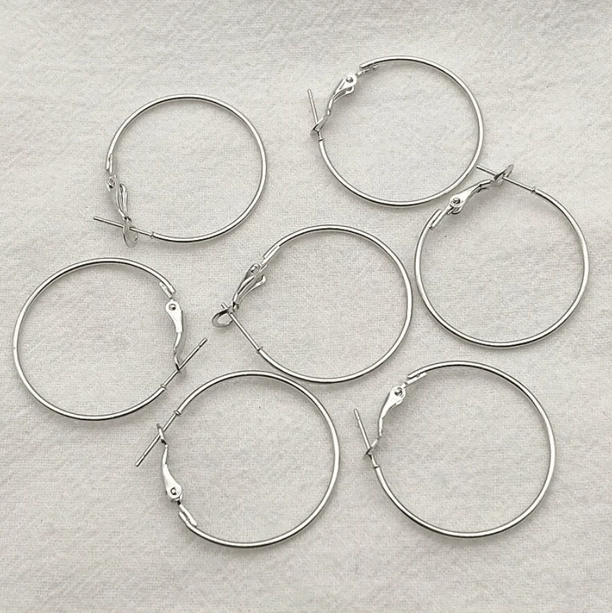 Sundaylace Creations & Bling Basics 25mm SILVER Rounded Teardrop Hoops with two holes, Earring Findings  *10 pieces*