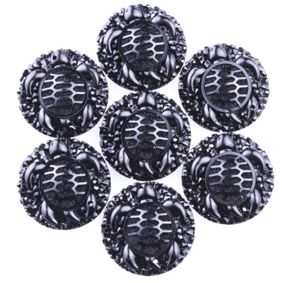 Sundaylace Creations & Bling Resin Gems Black 25mm Swimming Turtle with textured background, AB Circle, Sew on, Resin Gems