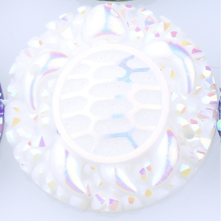 Sundaylace Creations & Bling Resin Gems White AB 25mm Swimming Turtle with textured background, AB Circle, Sew on, Resin Gems