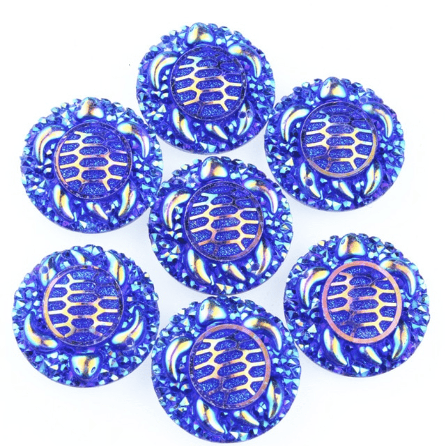 Sundaylace Creations & Bling Resin Gems Blue AB 25mm Swimming Turtle with textured background, AB Circle, Sew on, Resin Gems