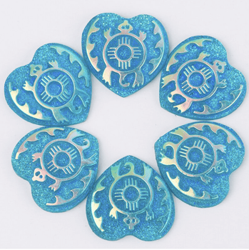Sundaylace Creations & Bling Resin Gems Aqua AB 25mm Turtle Design AB, Heart Shaped, Sew On, Resin Gems