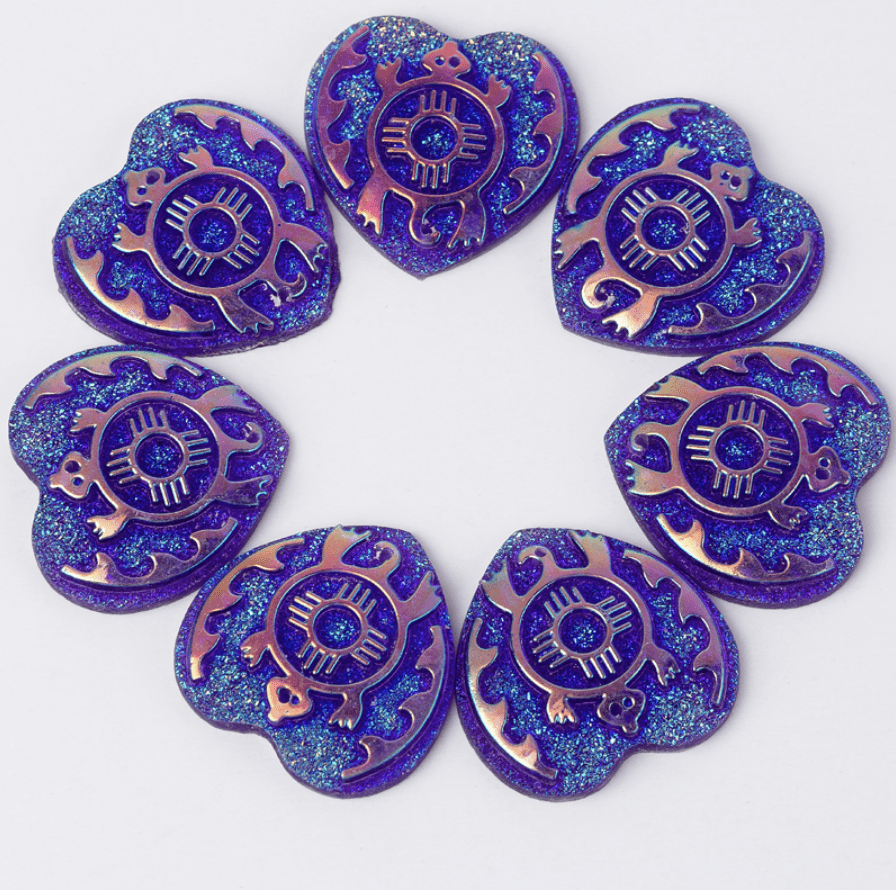 Sundaylace Creations & Bling Resin Gems Purple AB 25mm Turtle Design AB, Heart Shaped, Sew On, Resin Gems