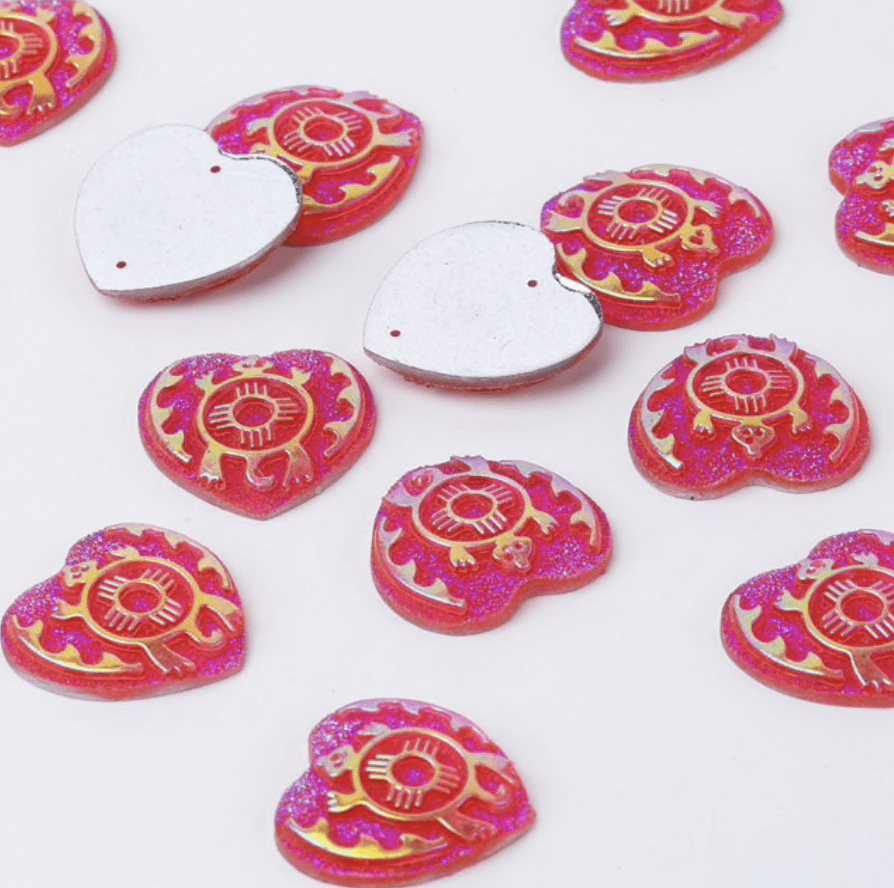Sundaylace Creations & Bling Resin Gems Pink AB 25mm Turtle Design AB, Heart Shaped, Sew On, Resin Gems