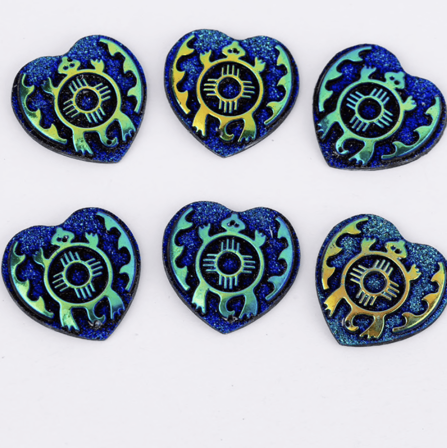 Sundaylace Creations & Bling Resin Gems Dark Blue AB 25mm Turtle Design AB, Heart Shaped, Sew On, Resin Gems