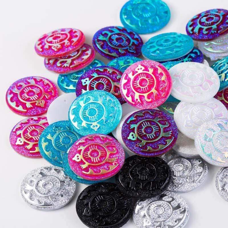 Sundaylace Creations & Bling Resin Gems 25mm Turtle Design AB Round, Sew On, Resin Gems