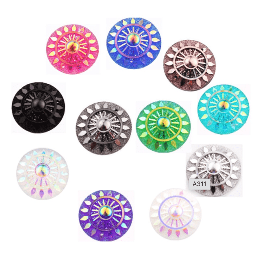 Sundaylace Creations & Bling Resin Gems 25mm Wheel Burst Circle Design, Sew on, Resin Gem