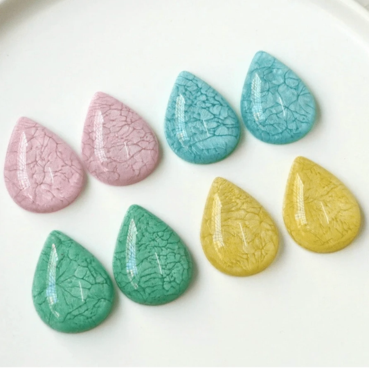 26*35mm Pink Teardrop Pastel with White Cracked Design Teardrops, Glue on, Resin Gem, (Sold in Pair)