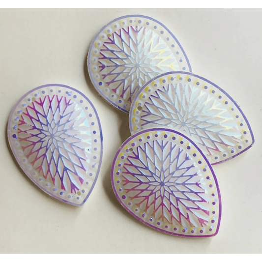 29*39mm, White AB, Starblanket Pattern Large Teardrop Sew On, Resin Gem, (Sold in Pair)