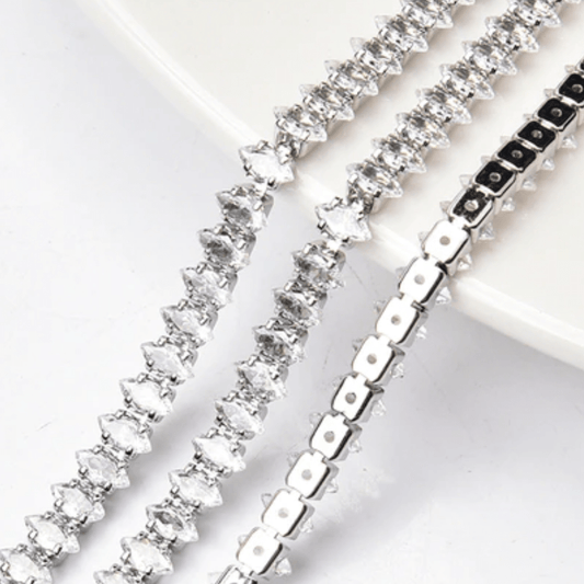 3*6mm & 2.5*5mm CLEAR DIAMOND STONE with Silver Rhinestone HIGH QUALITY Metal Chain, Sold in 18" *RARE* Promotions