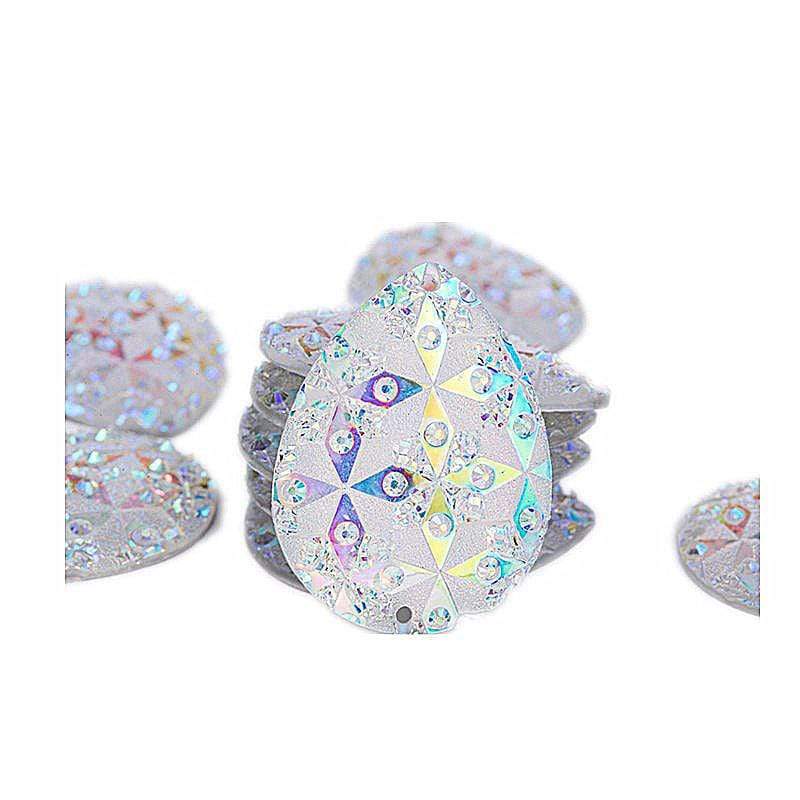 Sundaylace Creations & Bling Resin Gems 30*40mm AB Circus Fancy Design White Large Resin Gem, Sew on