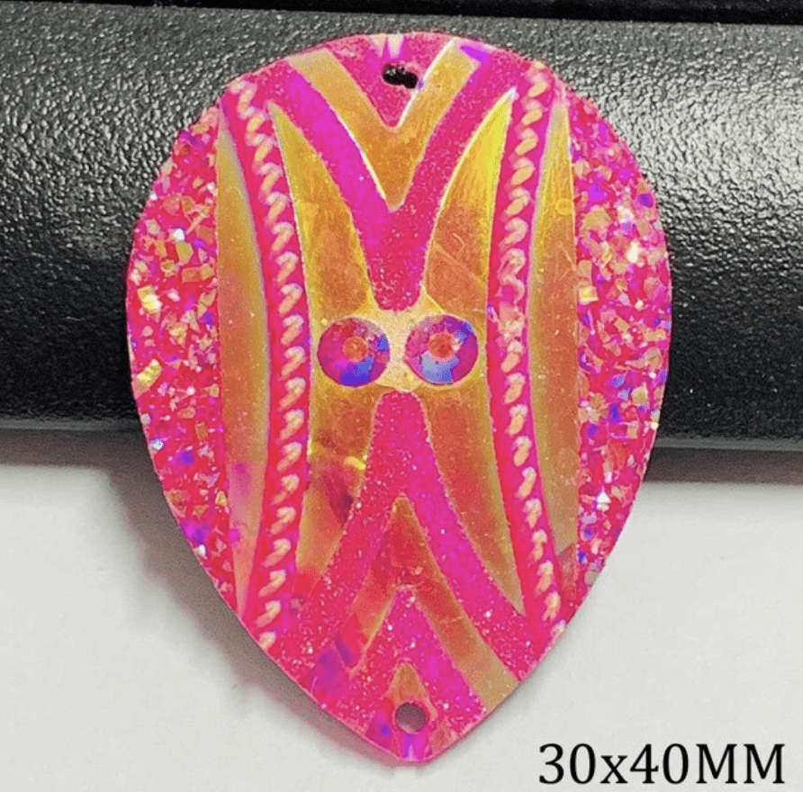 Sundaylace Creations & Bling Resin Gems Pink AB Teardrop 30*40mm AB Fancy Arrow Teardrop, Large Gem Teardrop, Sew on, Resin Gem