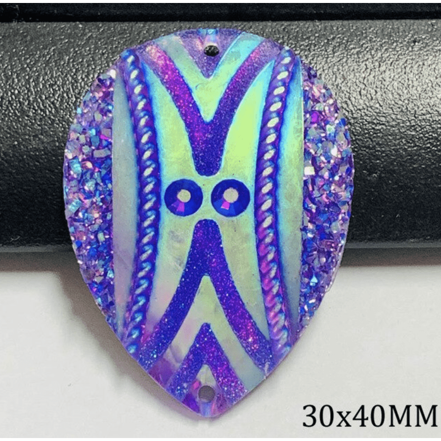 30*40mm, Purple AB Teardop, AB Fancy Arrow Teardrop, Large Gem Teardrop, Sew on, Resin Gem, (Sold in Pair)