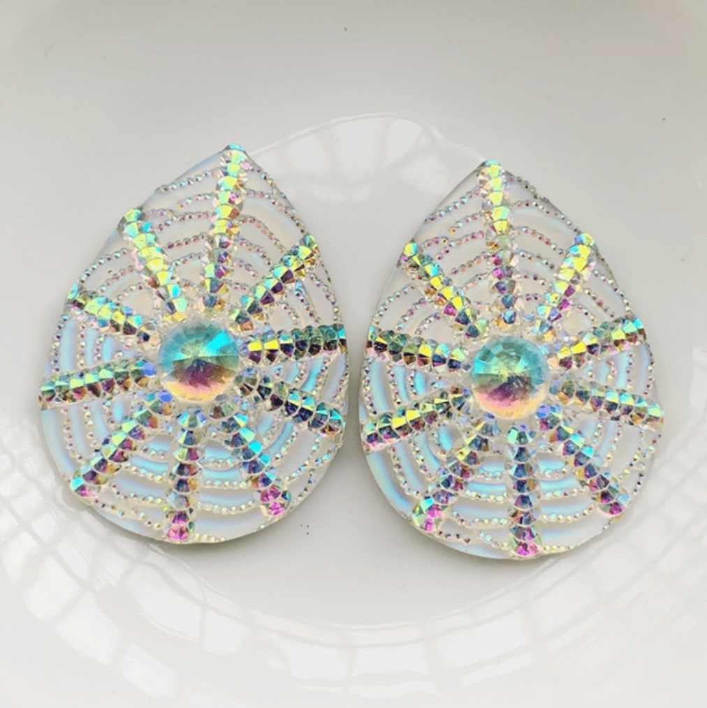 Sundaylace Creations & Bling Resin Gems 30*40mm AB Spider web Large Teardrop, Sew on, Resin Gems (Sold in Pair)