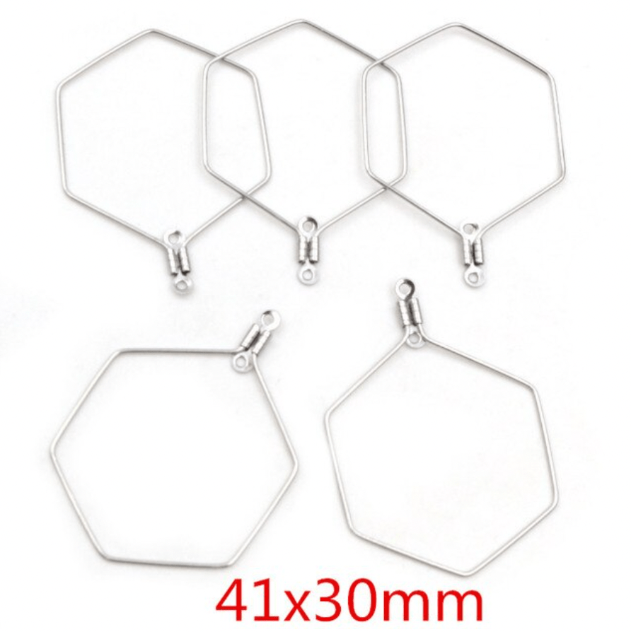 Sundaylace Creations & Bling Basics 30*41mm Hexagon Hoops with two holes, Earring Findings  *10 pieces*
