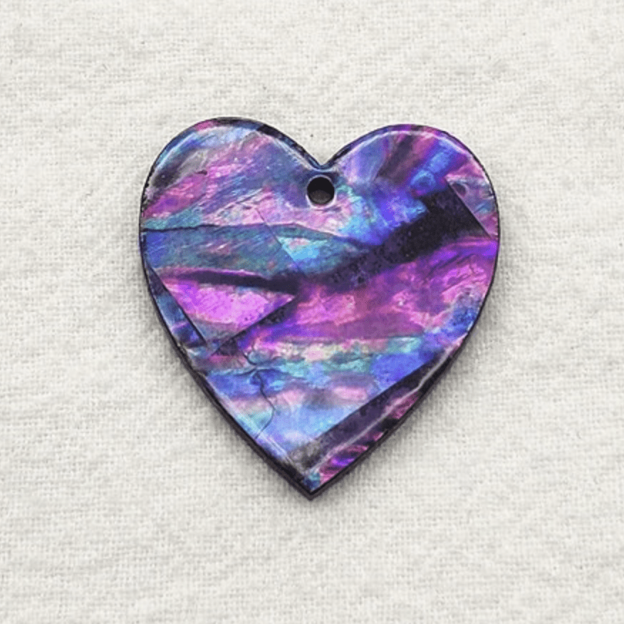 Sundaylace Creations & Bling Resin Gems 31*31mm Purple Pink Abalone Shell Large Heart shaped, with one hole, Resin Shell Gem