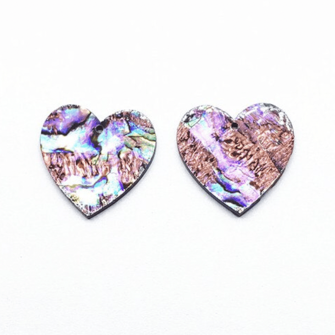 Sundaylace Creations & Bling Resin Gems 31*31mm Purple Pink Abalone Shell Large Heart shaped, with one hole, Resin Shell Gem