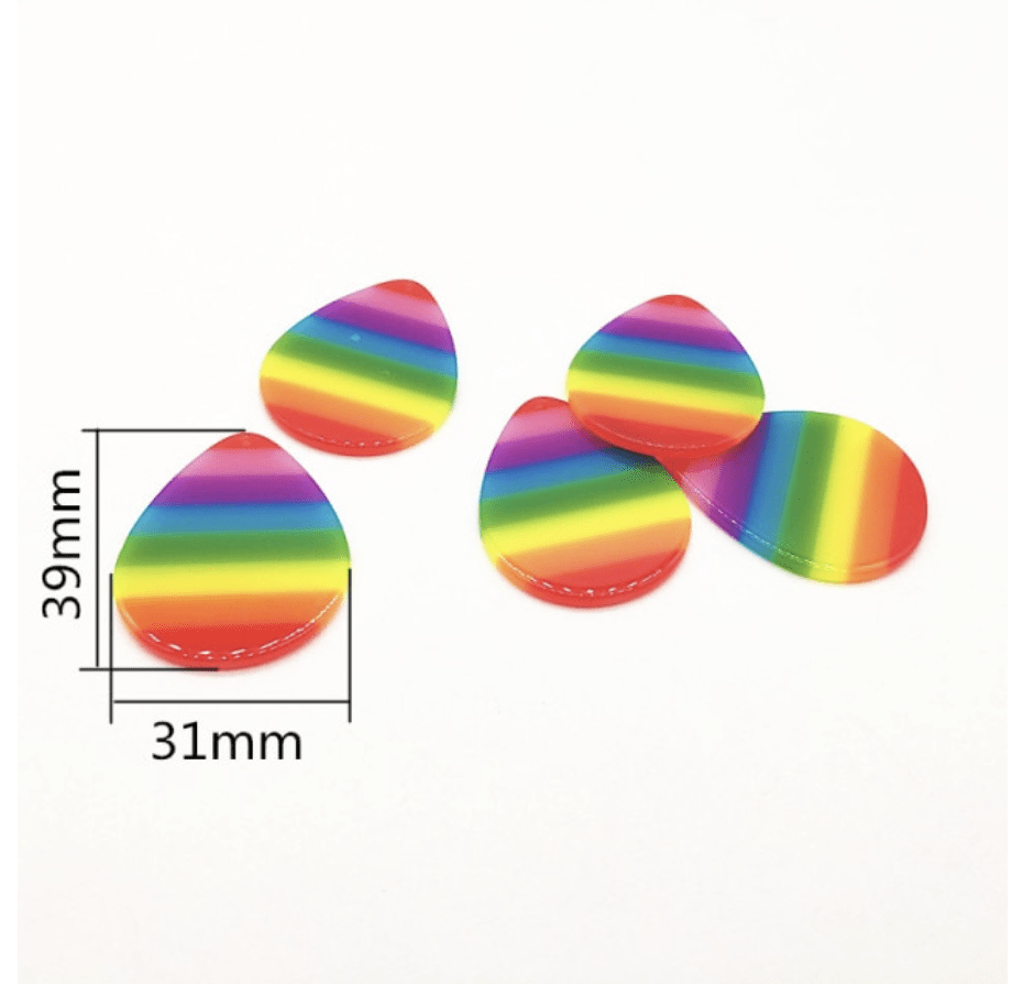 Sundaylace Creations & Bling Resin Gems 31*39mm Rainbow Stripes Acrylic Fat Teardrop, one hole, Resin Gem