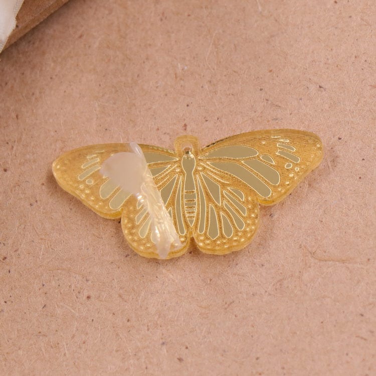 Mirror Gold 35mm Rose Gold, Gold, Silver Mirror Engraved Butterfly, Glue on, Mirror Resin Gem (Sold in Pair) Mirror Gems