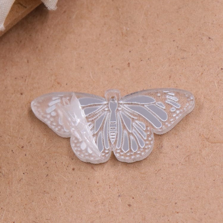 Mirror Silver 35mm Rose Gold, Gold, Silver Mirror Engraved Butterfly, Glue on, Mirror Resin Gem (Sold in Pair) Mirror Gems