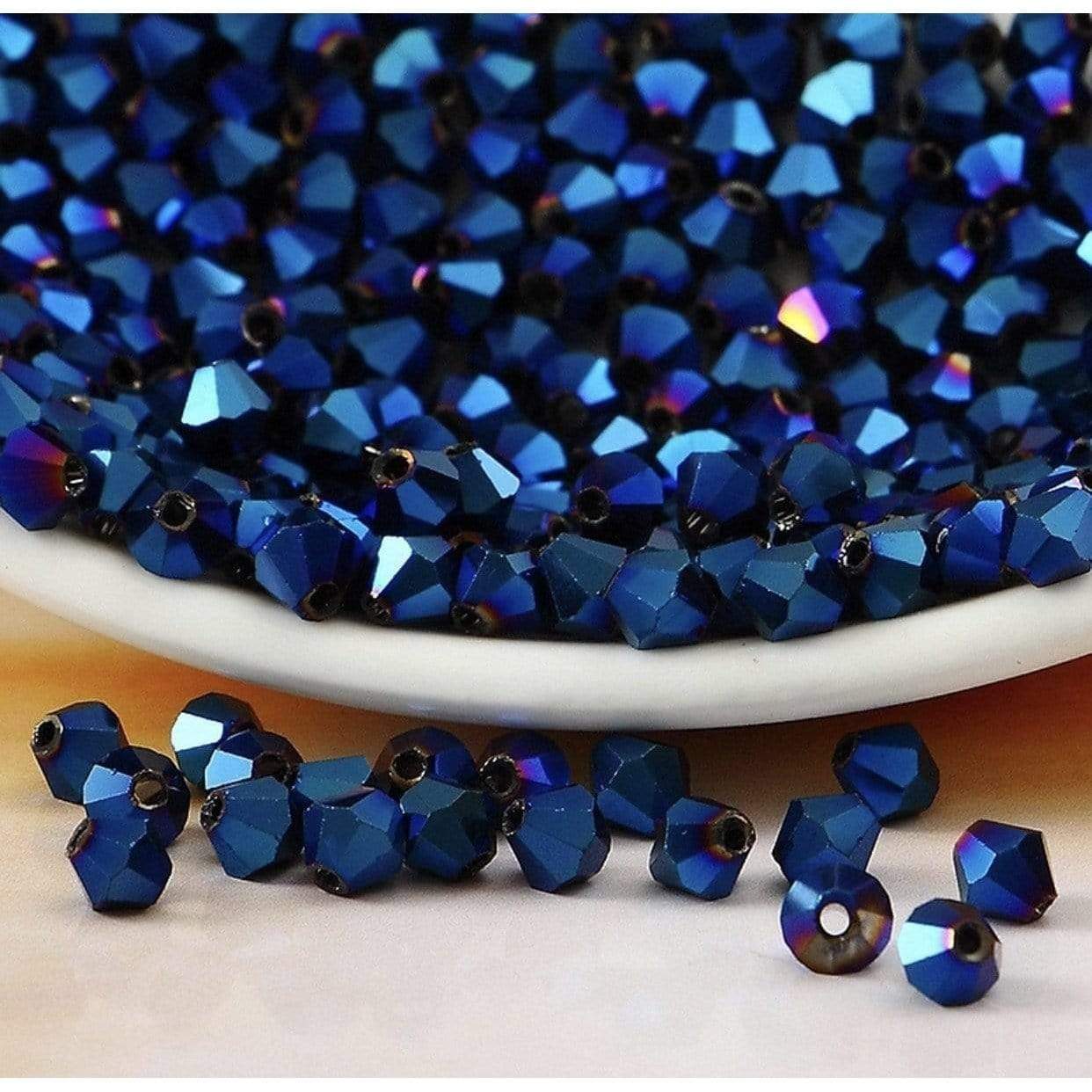 Sundaylace Creations & Bling Bicone Beads 3mm & 2mm Metallic Dark Blue Bicone Beads
