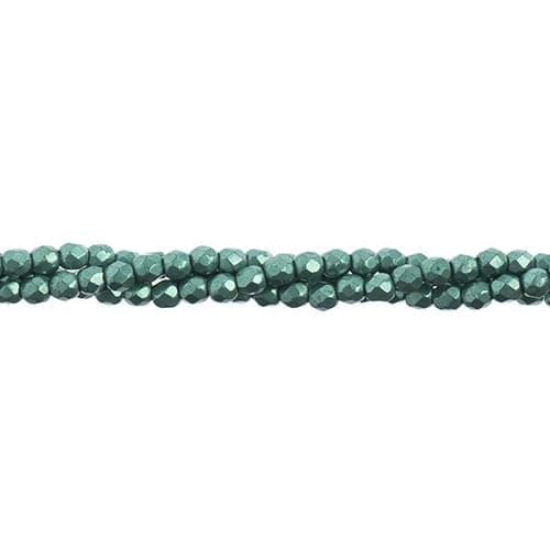 3mm Czech Fire Polish, Saturated Metallic Arcadia Teal Green (~50pcs strings) Fire Polished Beads