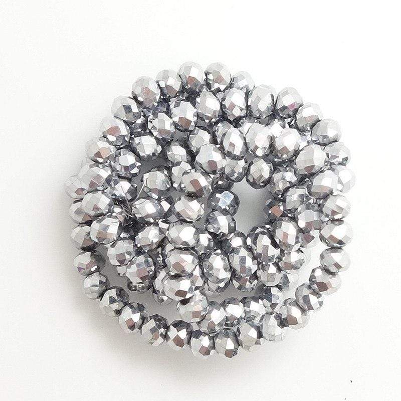 Sundaylace Creations & Bling Rondelle Beads Silver Metallic / 2x3mm 2*3mm Metallic Finish Glass Crystal Faceted Rondelle Beads