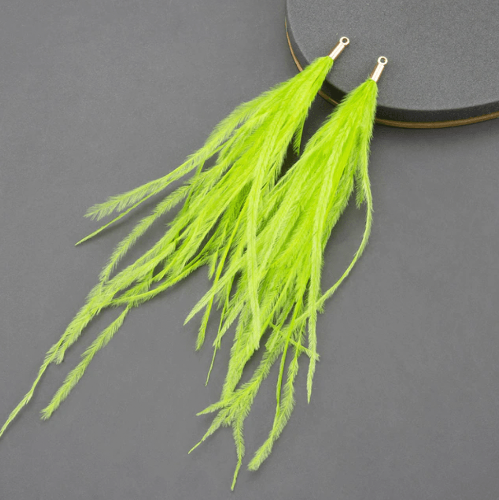 Sundaylace Creations & Bling Bright Green 4*120mm Feather Tassel with one hole gold top, Earring Findings (Sold 5 pair)