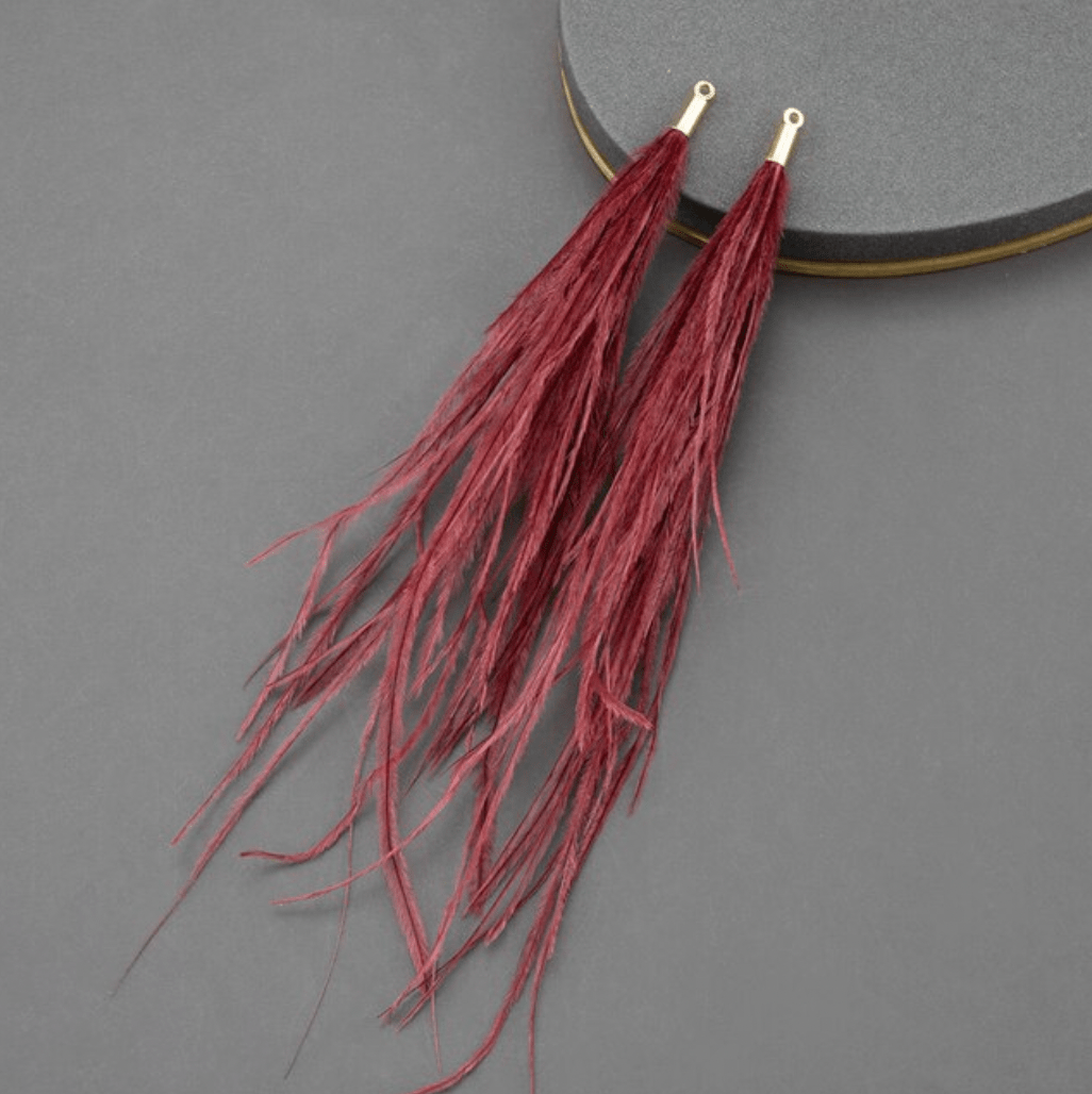 Sundaylace Creations & Bling Burgundy Dark Red 4*120mm Feather Tassel with one hole gold top, Earring Findings (Sold 5 pair)