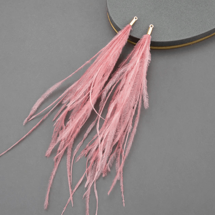 Sundaylace Creations & Bling Dusty Rose Pink 4*120mm Feather Tassel with one hole gold top, Earring Findings (Sold 5 pair)