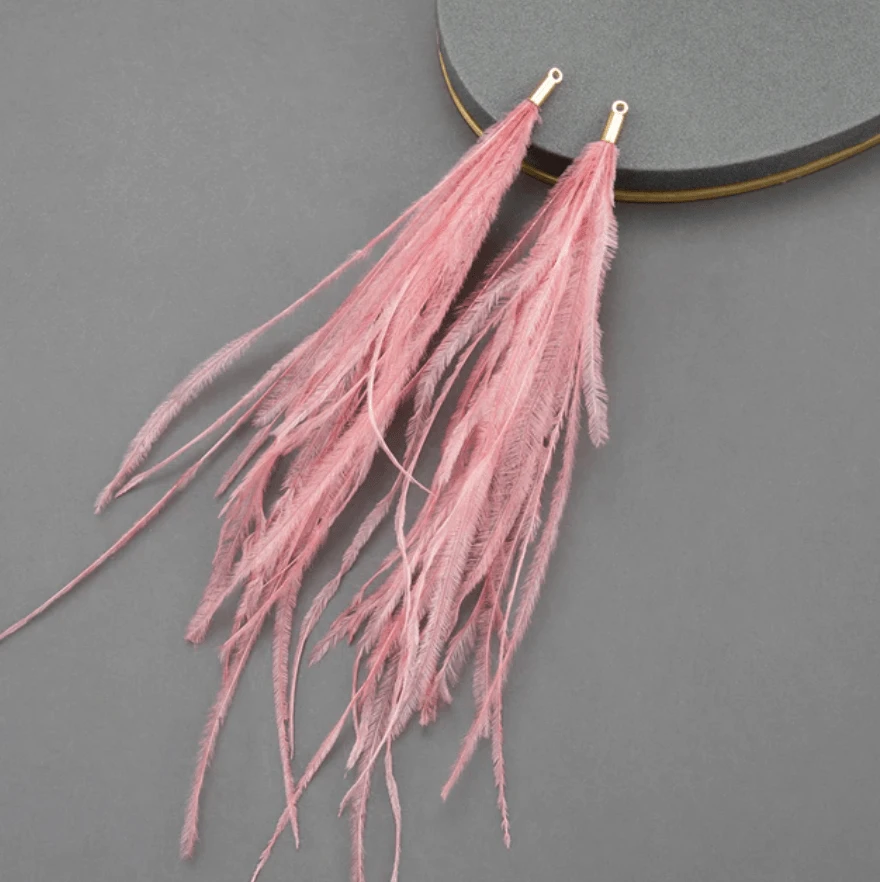 4 120mm Feather Tassel with one hole gold top Earring Findings