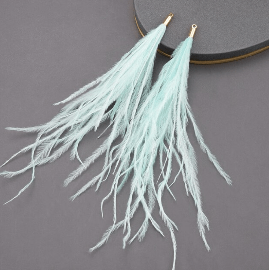 Sundaylace Creations & Bling Mint Green-Blue 4*120mm Feather Tassel with one hole gold top, Earring Findings (Sold 5 pair)