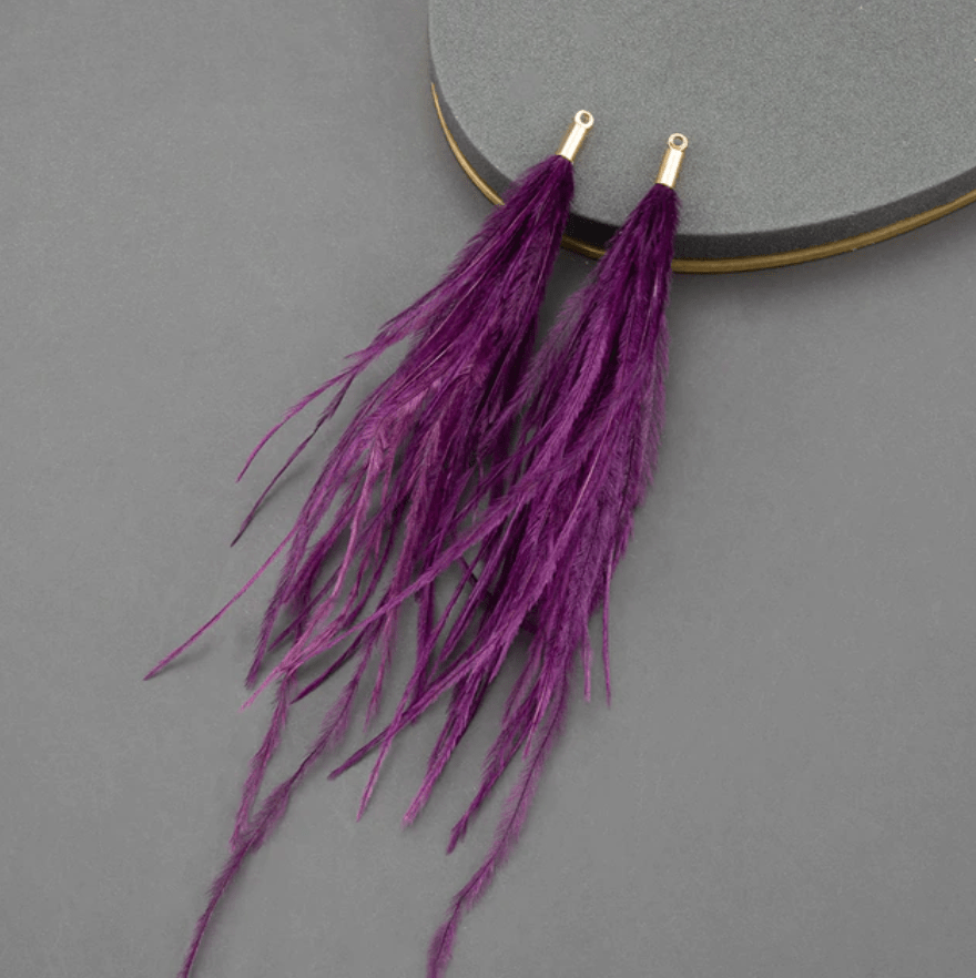 Sundaylace Creations & Bling Dark Purple 4*120mm Feather Tassel with one hole gold top, Earring Findings (Sold 5 pair)