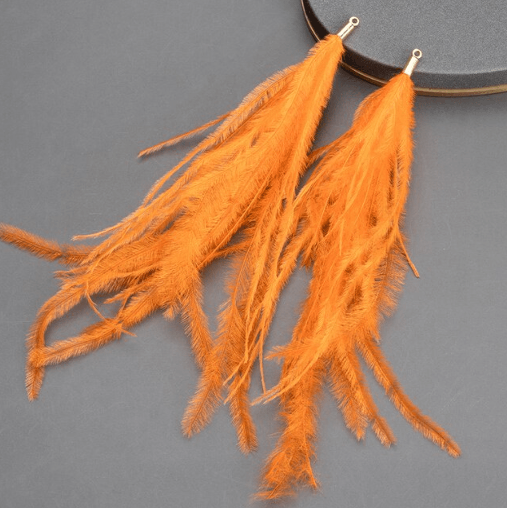 Sundaylace Creations & Bling Orange 4*120mm Feather Tassel with one hole gold top, Earring Findings (Sold 5 pair)