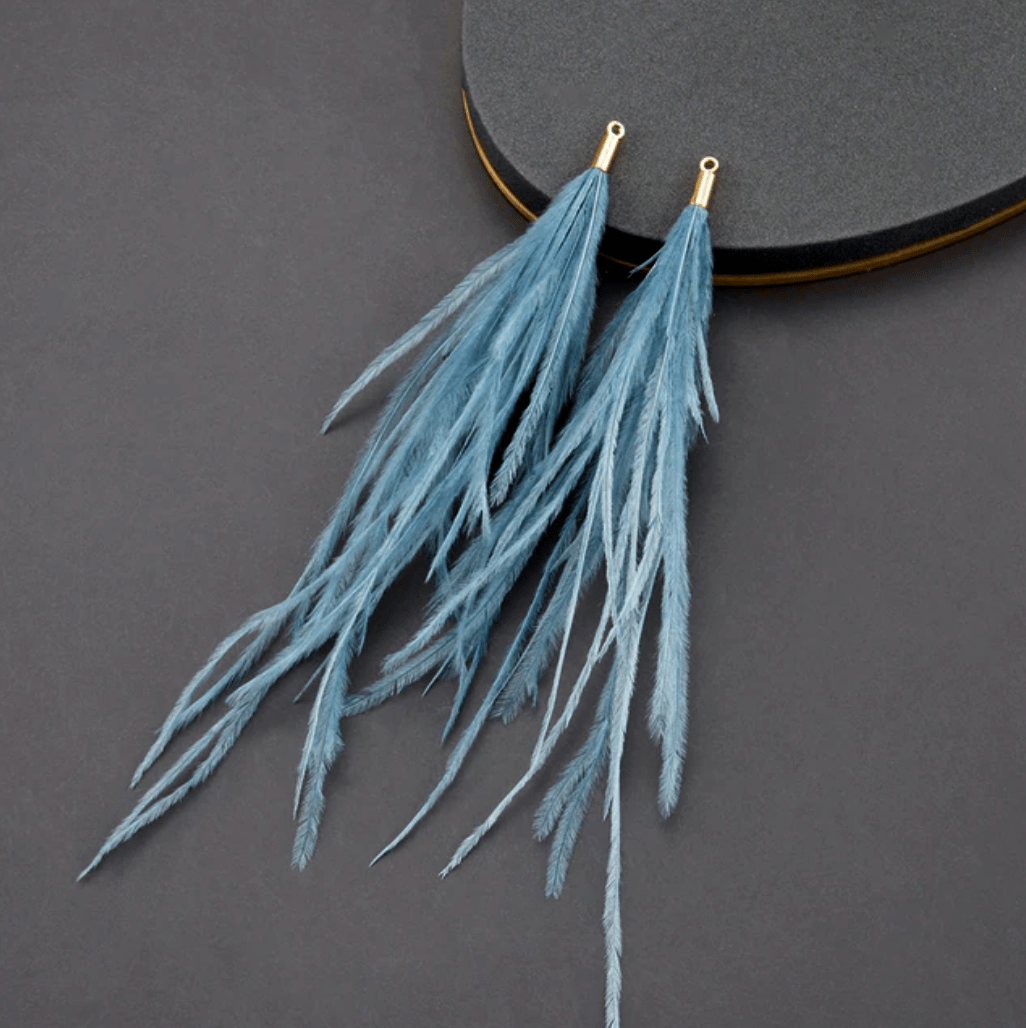 Sundaylace Creations & Bling Dove Blue 4*120mm Feather Tassel with one hole gold top, Earring Findings (Sold 5 pair)