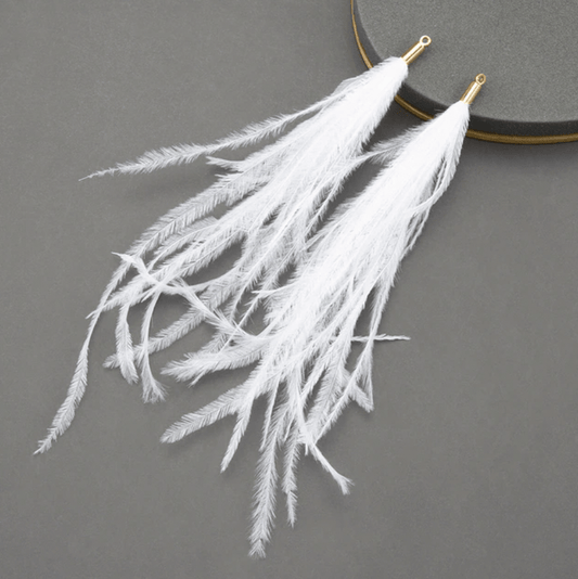 Sundaylace Creations & Bling White 4*120mm Feather Tassel with one hole gold top, Earring Findings (Sold 5 pair)