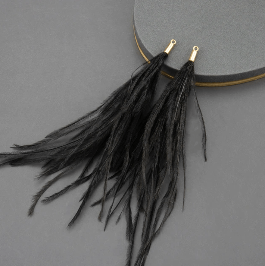 Sundaylace Creations & Bling Black 4*120mm Feather Tassel with one hole gold top, Earring Findings (Sold 5 pair)