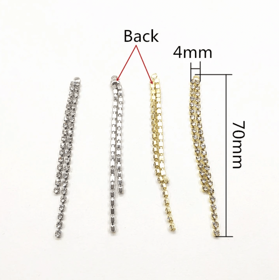 Sundaylace Creations & Bling Earring Findings 4*70mm Gold/Silver Rhinestone Chain Charm for Necklace Earring Connectors, Earring Findings