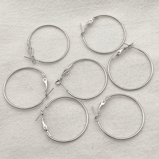 Sundaylace Creations & Bling Basics 45mm Rhodium Silver Rounded Large Teardrop Hoops with two holes, Earring Findings  *10 pieces*