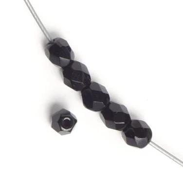 Sundaylace Creations & Bling Fire Polished Beads 4mm Jet Black Opaque, Czech Fire Polished Beads