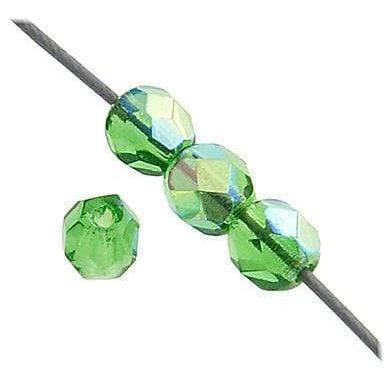 Sundaylace Creations & Bling Fire Polished Beads 4mm Light Green AB Transparent, Czech Fire Polish Beads, Strand