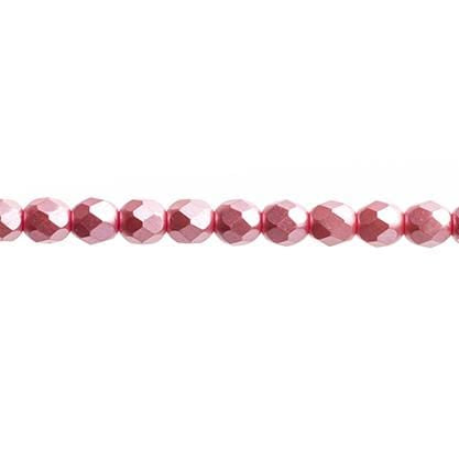 Czech Fire Polished Beads 4mm Pearl Pastels Strawberry Pink, Czech Fire Polished  Beads Strung