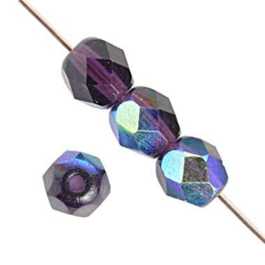 Sundaylace Creations & Bling Fire Polished Beads 4mm Transparent Purple AB, Czech Fire Polished Beads