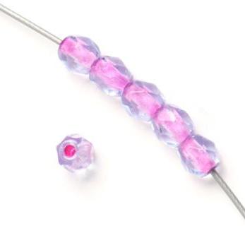 Sundaylace Creations & Bling Fire Polished Beads 4mm Transparent Sapphire/Hot Pink Lined, Fire Polished Beads