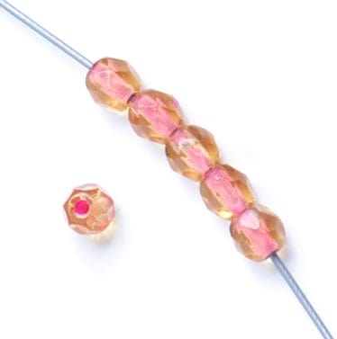 Czech Fire Polished Beads 4mm Transparent Topaz/Hot Pink Lined Czech Fire Polished Beads