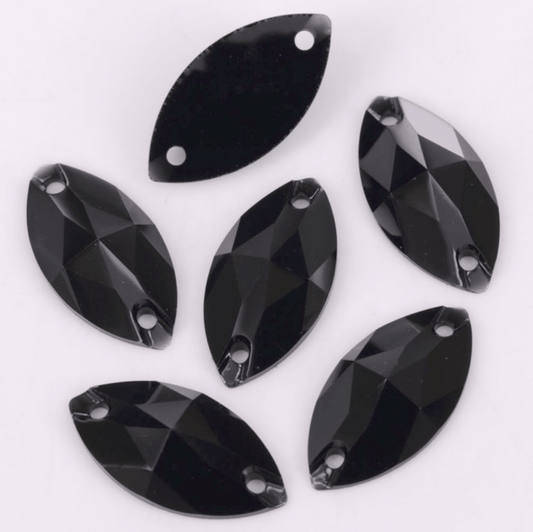 Sundaylace Creations & Bling Resin Gems 5*10mm, 7*12mm, 9*18mm & 11*24mm Black Navette Shaped, Sew on, Resin Gems