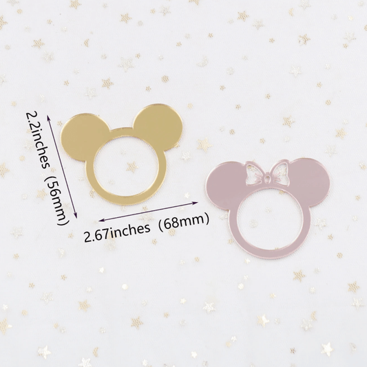 56*68mm Large Mouse Ear with Bow and Plain Gold & Rose Gold Mirror Gem Resin Gems